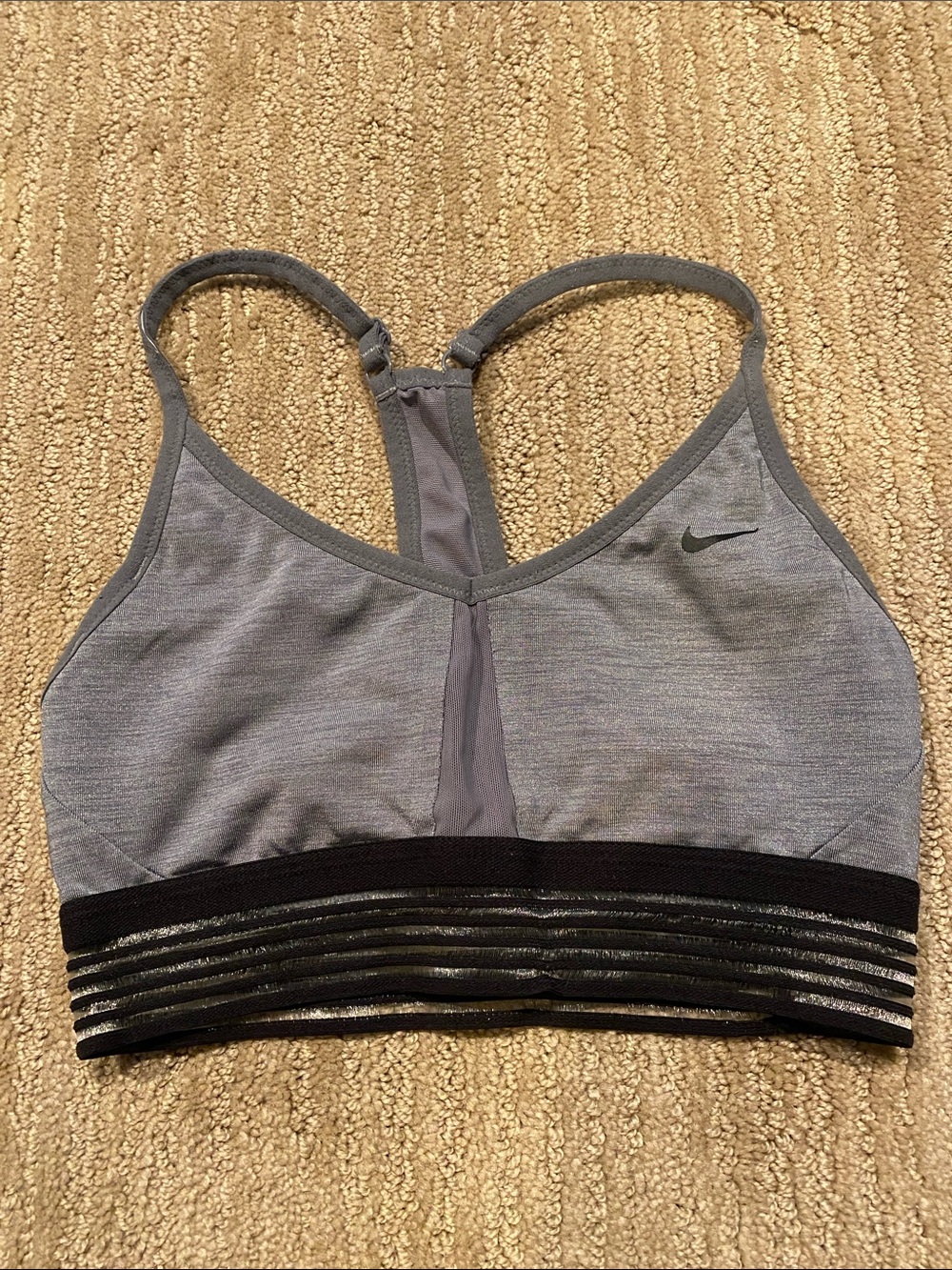 Nike Gray Racerback Sports Bra with Black Elastic Band